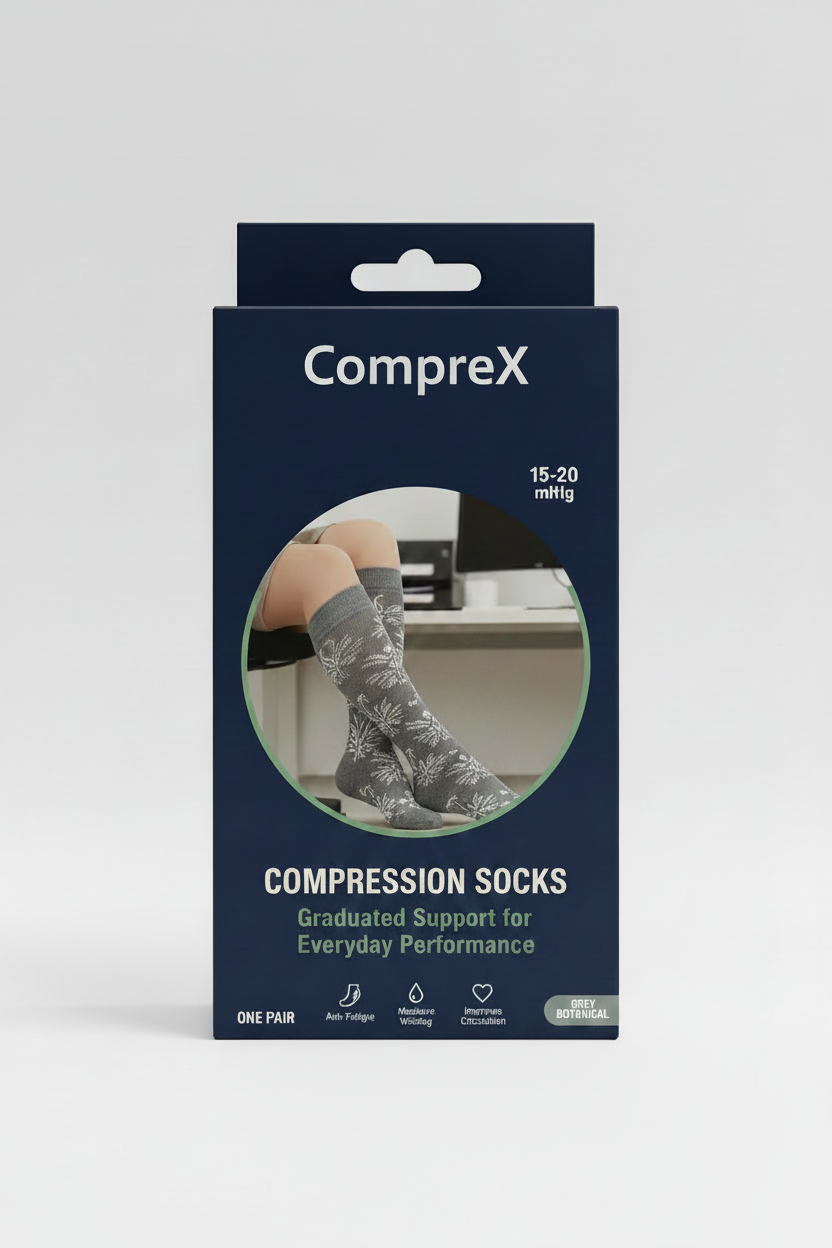 CompreX Compression Socks — Grey Botanical (Single Pair)