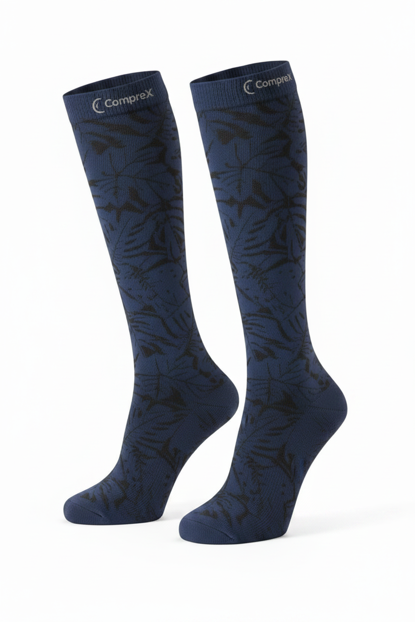 CompreX Compression Socks — Navy Botanical (Single Pair)
